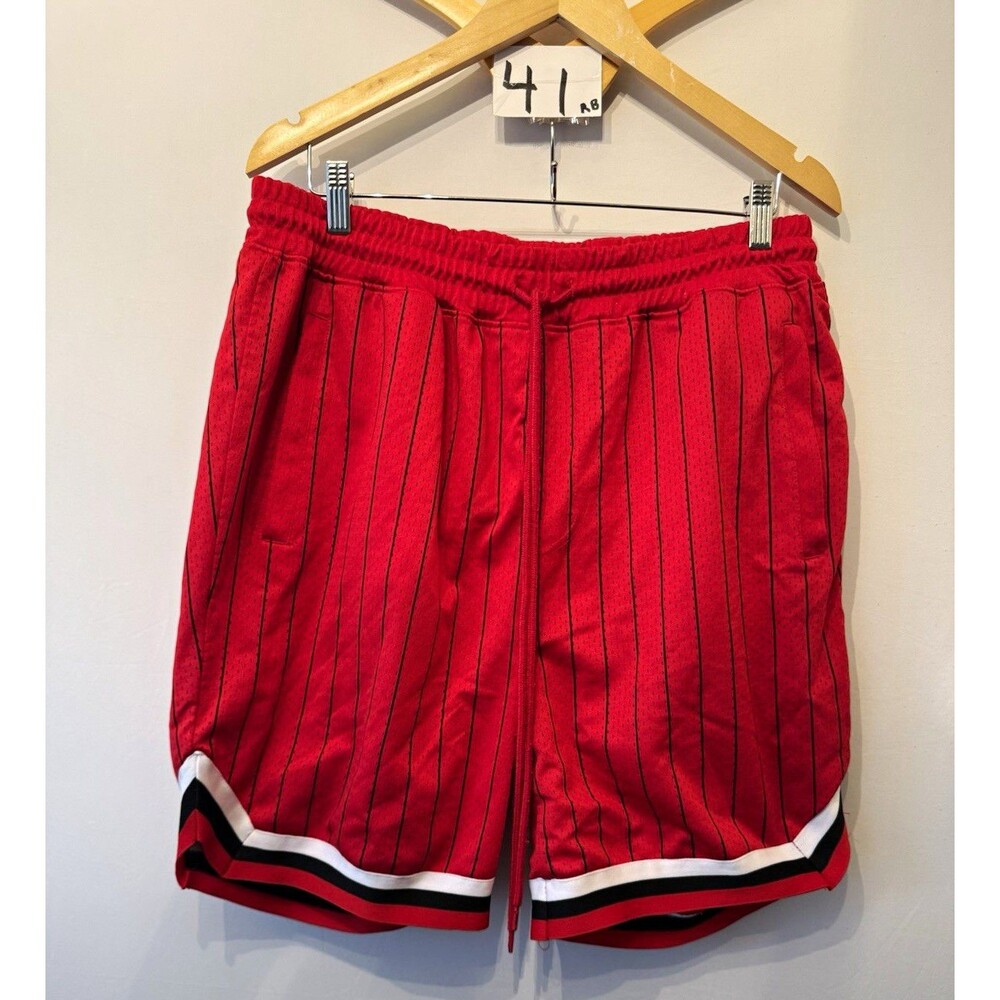 Fbrk Men’s XL Basketball Shorts Red Striped Mesh Drawstring